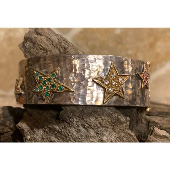 Handmade Jewelry - 18K Gold, Sterling Silver and Multi Precious Stone Bracelet